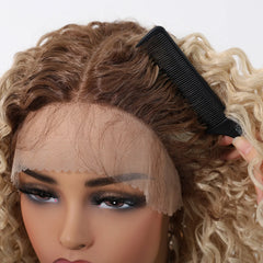 Brown Root Ombre Blonde Super Curly Bob Lace Wig Future Fiber Soft and Breathable Closed African Wig Real Photo