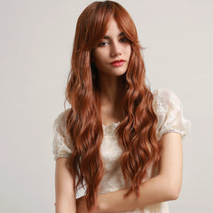 Ombre Ash Brown Blonde Synthetic Wigs with Bangs Long Natural Wave Wigs for Women Cosplay Daily Party Heat Resistant