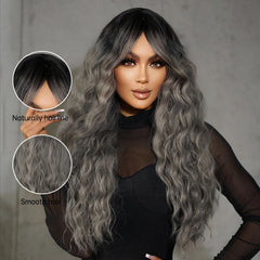 Wigs Wholesale Synthetic matte Deep Wave wig black hair roots gradient gray heat-resistant long curly hair