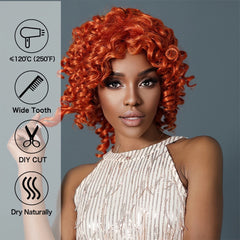 In-stock MOQ1 Afro Kinky Curly Synthetic Wigs Big Bouncy Fluffy Bomb Wig Short Orange Highlight Hair for Black Women