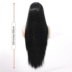 High Quality 32inch T-shaped Future Fiber Lace Front Wig Soft and Smooth Black Lace Wig Real Photo