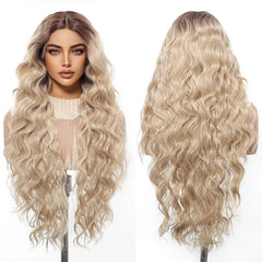 Mixed for Ombre Blonde Curly Brown Heat-Resistant Future Fiber Soft Breathable Closed Cap Lace Wig Natural Loose Wave Real Photo