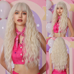 Curly Orange Copper Ginger Ombre Blonde Long Wavy Wigs with Bangs for Women Cosplay Christmas Wig