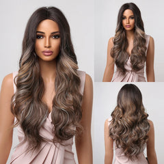 Wig makers mix brown synthetic wig female long wavy curly hair heat resistant Dali role play party use