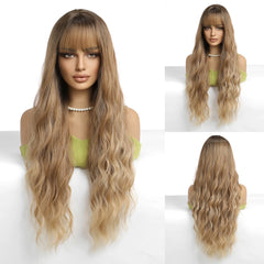 Heat Resistant Fiber Long Wig Blonde Yellow Layered Natural Curly Hair Synthetic Wig Curly Hair Matte High Density Real Photo