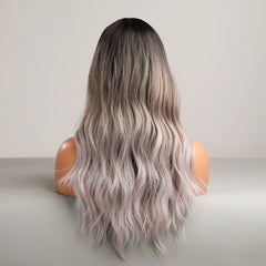 Wigs natural hair wig Ombre Grey to White Long Hair Daily Natural Wavy Heat Resistant Fiber for wig vendors