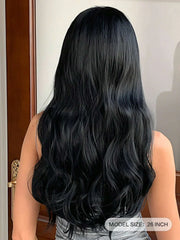 Headband Wig Pure Black Long Wavy Curly Synthetic Wig Heat-resistant Clip Soft Elastic Cap Real Photo