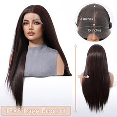 13x6 Free Hair Part Synthetic Future Fiber Lace Wig Soft Straight Deep Brown Blonde Stripe Heat-resistant Smooth High Density