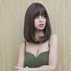 Wigs Synthetic Wig Natural Brown Short Bobo Straight Hair With Bangs Daily Use For Women Heat Resistant Daily Use