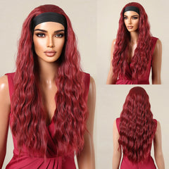 Pure Red Long Wavy Curly Synthetic Wig Heat-Resistant Clip Soft Elastic Cap Real Photo-High Temperature Fiber Water Body Wave