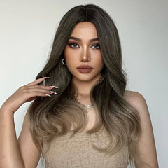 Inventory delivery Long Wavy Hair Wig Ombre Brown to Blonde Daily Natural Synthetic Wig for Women Heat Resistant Fiber