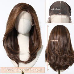 Future Fiber 13x6 Lace Medium Brown Ombre High-Quality Smooth Fiber Bob Straight Hair Soft and Breathable True Photo Color