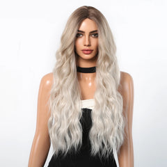 Fully Stocked Blonde White Ombre Natural Curly Hair Synthetic Chemical Fiber Wig No Bangs Wig Matte High Density Live Photo