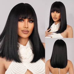 Direct Deep Brown Black Ombre Highlight Wig Elastic Cap High-Temperature Fiber Synthetic Hair Real Photo Straight Style