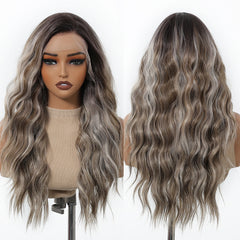 Futura Fiber 13x6 Lace Synthetic Wig Black with Silver Strands Mixed White Stripes Soft High Density Real Video Heat Resistant