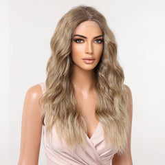 Japan fiber Curly Hair Ombre Blonde Synthetic Lace Frontal Wigs for Women Long Loose Wave 13x1 T Part Lace Wigs Natural