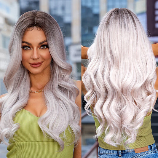 Wigs Synthetic Wig White with Highlight Long Wigs Middle Part Hair Daily Natural Wavy Heat Resistant Fiber for Women