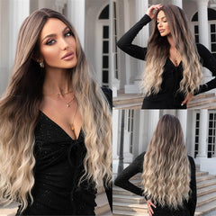 Black Hair Root White Layered Wig Curly Hair Wigs Without Bangs Women's Heat Resistant Fiber Matte Durable Real Photo