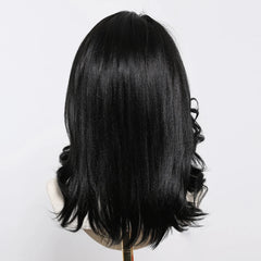 Fully Stocked Pure Black Ombre Medium Length Synthetic Wig With Bang Wig Curly Natural Wig Durable and Smooth Scene Photo