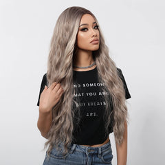 Futura Fiber 13x6 Lace Synthetic Wig Gray Blonde Mixed Color Long Curly Soft Natural Wave Body Wave Real Photo Video