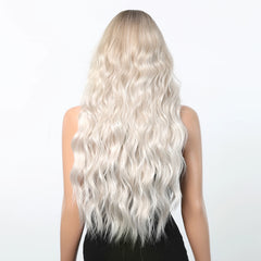 Fully Stocked Blonde White Ombre Natural Curly Hair Synthetic Chemical Fiber Wig No Bangs Wig Matte High Density Live Photo
