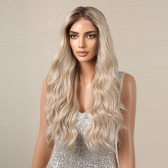 Japan Fiber 13*4 Lace Frontal Blonde Synthetic Wig Long Ombre Blonde Wave Lace Wig for Women Natural Hairline Wig