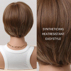 Light Brown Ombre White Short Elf bob Synthetic Wig with Natural Layer High Temperature Fiber Male and Female Style Real Photo