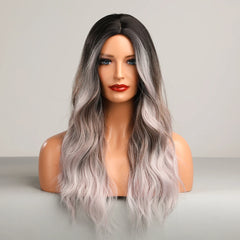 Wigs natural hair wig Ombre Grey to White Long Hair Daily Natural Wavy Heat Resistant Fiber for wig vendors