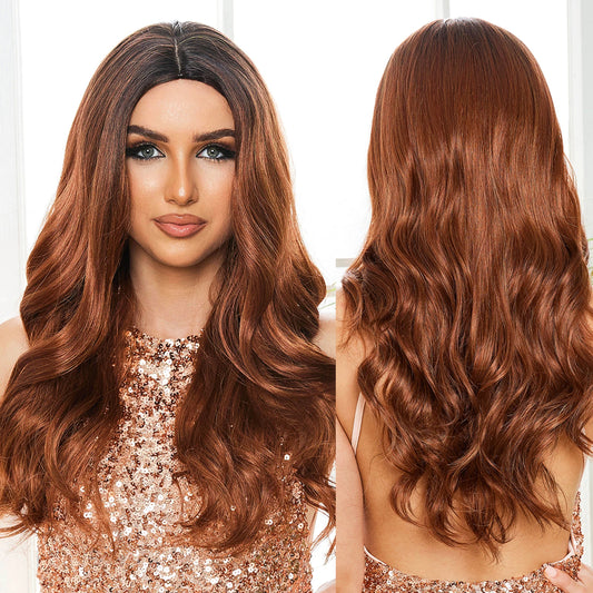 Dark Hair Root Ombre Brown Natural Curly Hair Synthetic Chemical Fiber Wig No Bangs Wig Matte High Density Scene Photo