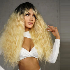 Inventory Fast Shipping Synthetic black hair roots yellow wig matte Deep Wave wig long curly Kinky Curl hair African wigs