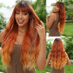 Curly Orange Copper Ginger Ombre Blonde Long Wavy Wigs with Bangs for Women Cosplay Christmas Wig