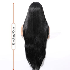 Future Fiber 32-Inch 13x1x6 T-Shaped Lace Front Wig Soft Smooth Black Lace Wig Closed Cap Real Photo Straight Style Transparent