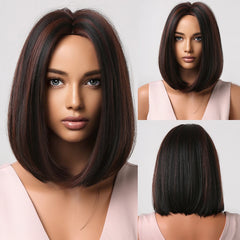 Blonde Ombre Mixed Short Bob Synthetic Wig with Layering and No Bangs Heat Resistant Fiber Women's Style Real Photo