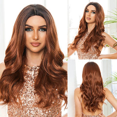 Dark Hair Root Ombre Brown Natural Curly Hair Synthetic Chemical Fiber Wig No Bangs Wig Matte High Density Scene Photo