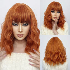 Purple Synthetic Wigs Short BoBo Deep Curly Wig with Bangs for Cosplay Daily Party Lolita Hair