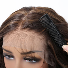 Synthetic Future Fiber 13*6 HD Lace Wig Soft Super African Curly Wig High Density Dark Brown Mixed Brown Golden Ombre Wig