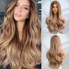 Wigs Synthetic Wig Ombre Pink Orange Long Wigs Middle Part Hair Daily Natural Wavy Heat Resistant Fiber for Women