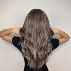 Wigs Wholesale Ash Brown Wave Synthetic Wigs With Bangs Long Brown Highlight Curly Wig Mixed Brown Heat Resistant False Hair